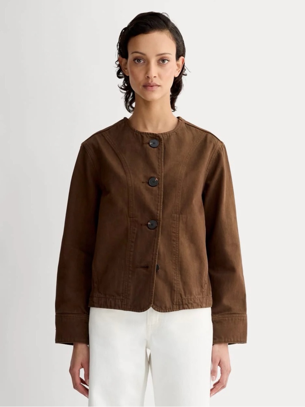 Everlane - Denim Barrel Jacket - Brown Women's - Size Small - Picture 2 of 6